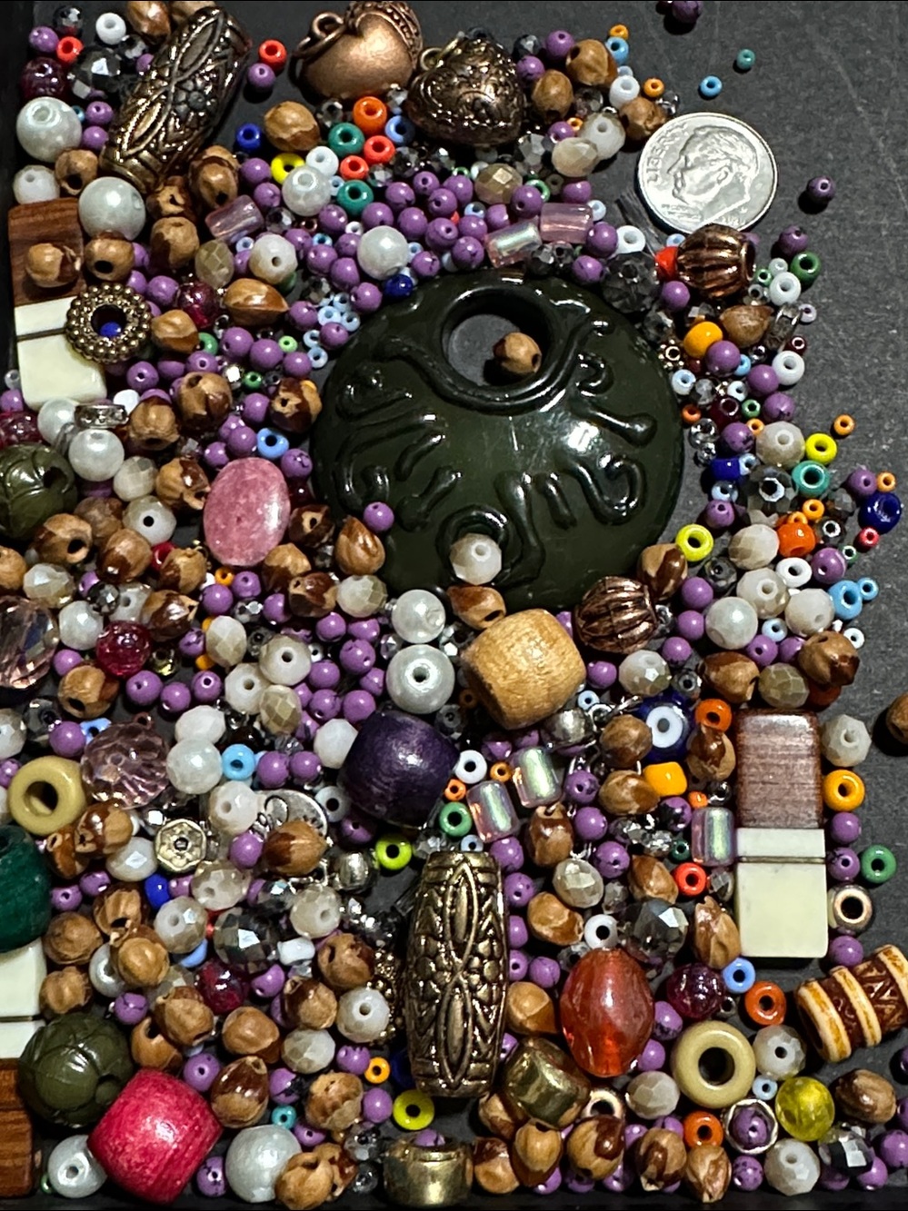 199.  Large Lot of Loose Beads Mixed Colors, Materials & Size